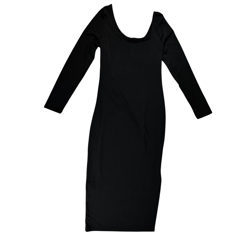 Black Dress Womens Medium Bodycon Long Sleeve Scoop Neck Midi LBD Cocktail Club